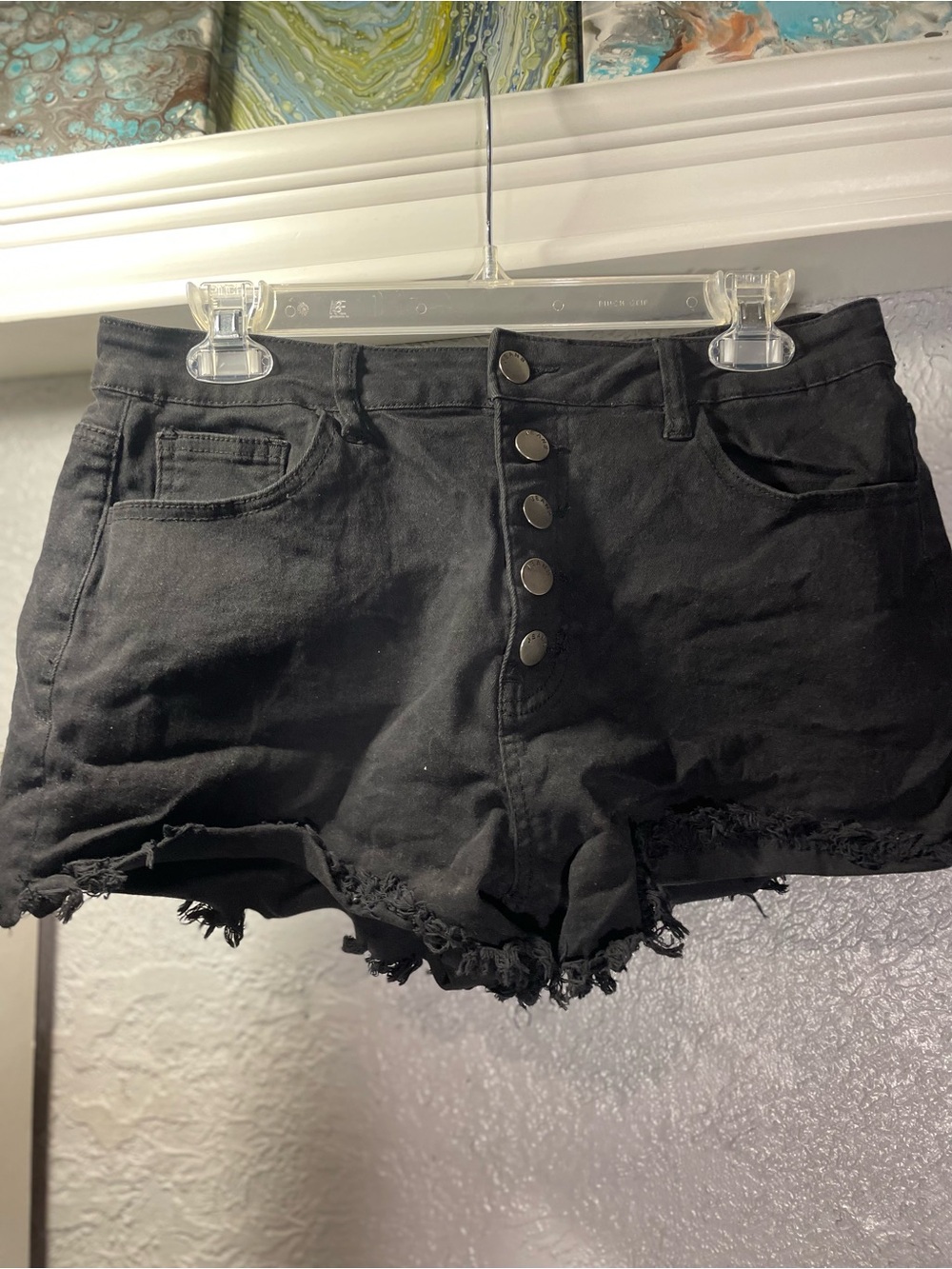 High-Rise Black Button-Front Women's Denim Cutoff Shorts